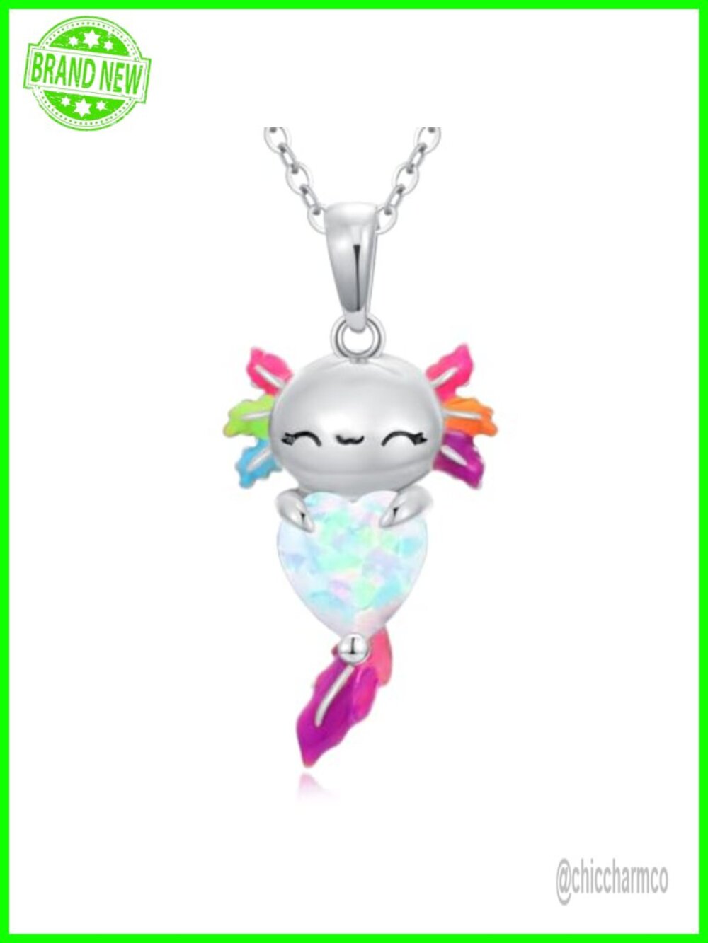 925 Sterling Silver Axolotl Necklace Heart Shaped Birthstone Pendant